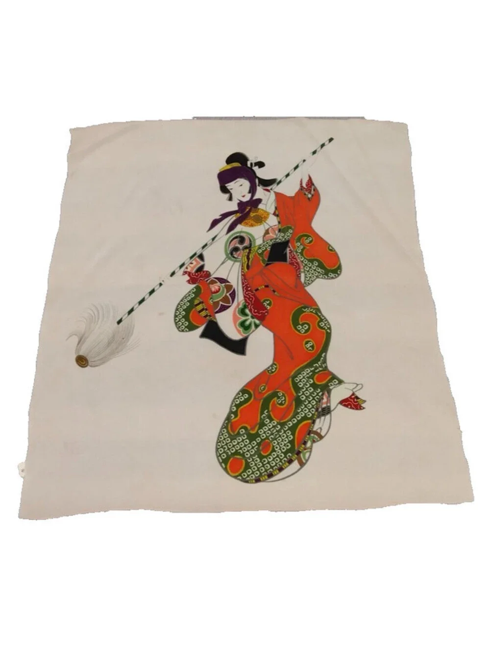 Geisha 1950s Towel Panel NEW DEADSTOCK 50s Asian Japan CHINA? BEAUTIFUL COLORS